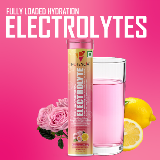 Pack Of 3 Potencia Electrolyte Hydration Effervescent Tablets | Rose Lemonade | Glutamine, Moringa, Astaxanthin, Biotin & Himalayan Pink Salt |45 Tabs/Bottle