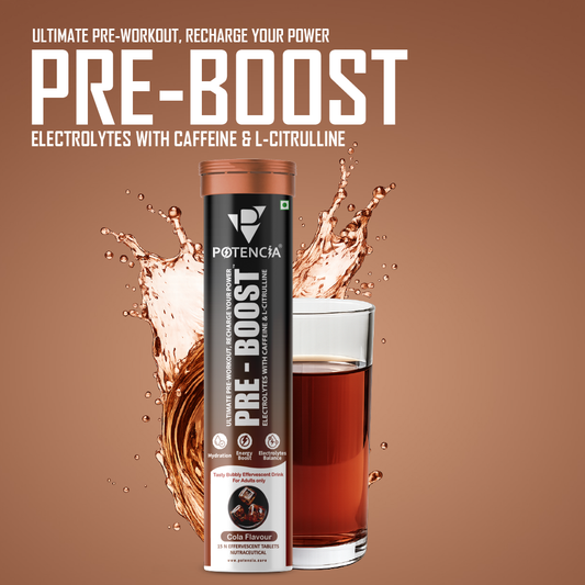 Potencia PRE-BOOST | Pre-Workout Effervescent Tablets | Cola | Energy + Hydration + Pump With Citrulline, Taurine, Caffeine & Beta-Alanine | 15 Tabs/Bottle
