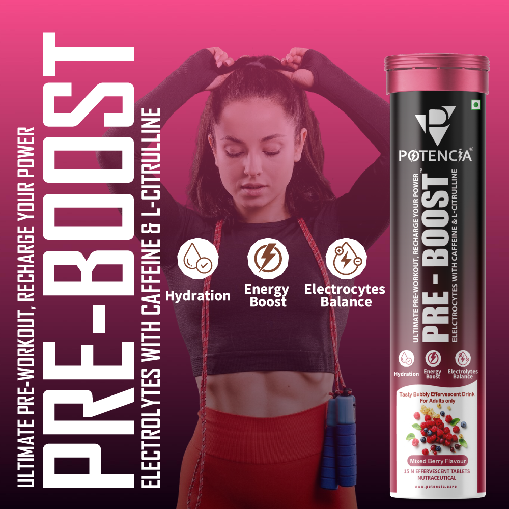 Pack of 3 Potencia PRE-BOOST | Mixed Berry | Pre-Workout Effervescent Tablets | Energy + Hydration + Pump | With Citrulline, Taurine, Caffeine & Beta-Alanine | 45 Tabs/Bottle