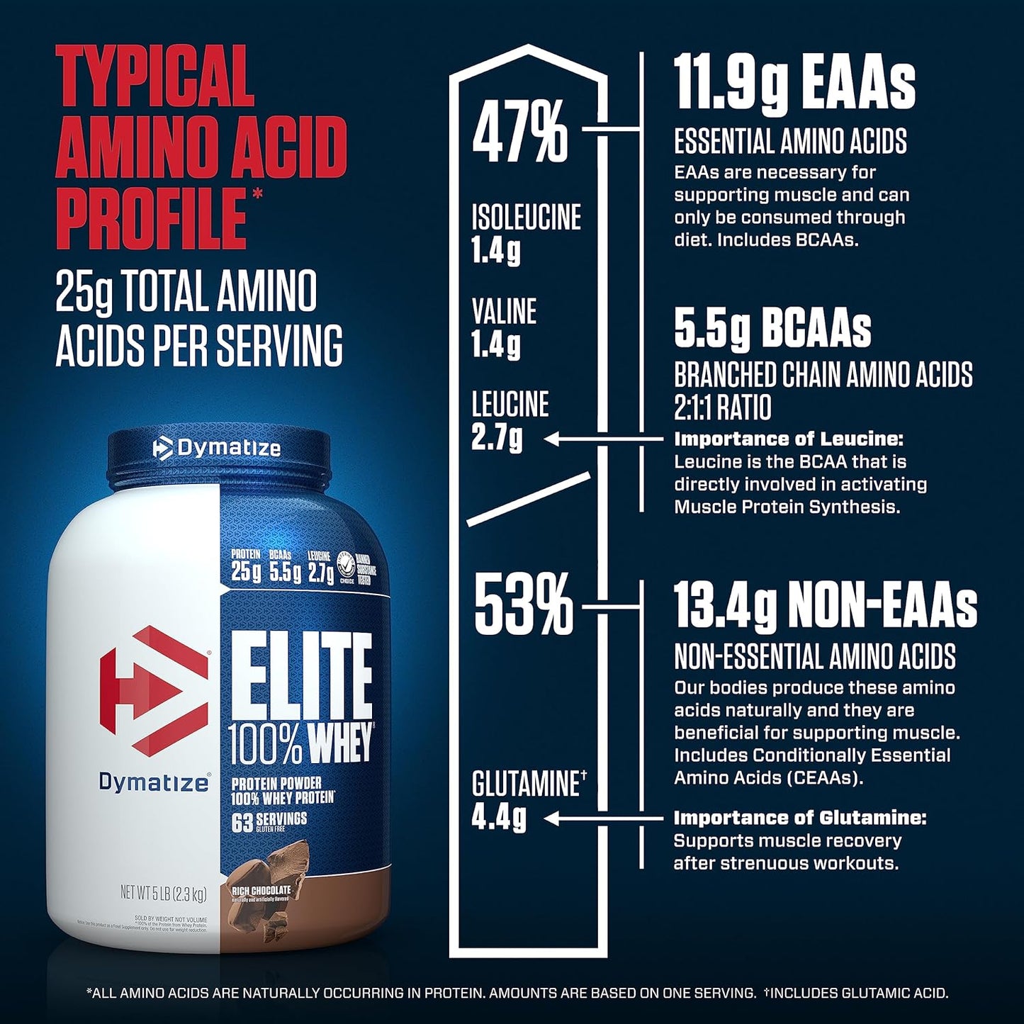 Dymatize Nutrition Elite 100% Whey Protein | Whey Protein Powder | Muscle Recovery | 25g Protein, 5.5g BCAA