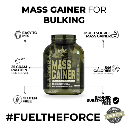 Bazooka Mass Gainer | High-Calorie Weight Gainer with Protein, Creatine & DigeZyme® | Muscle & Size Formula