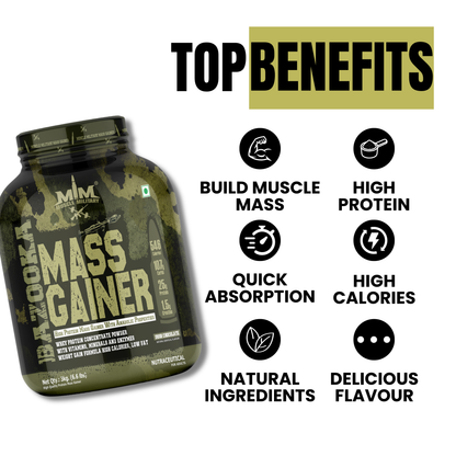 Bazooka Mass Gainer | High-Calorie Weight Gainer with Protein, Creatine & DigeZyme® | Muscle & Size Formula