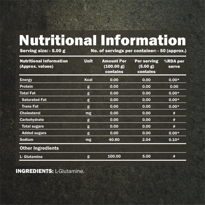 L-Glutamine 5000 mg | 100% Pure, No Additives, No Preservatives | 5g/Serve | 50 Servings