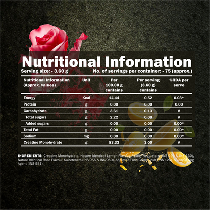 Micronised Creatine Monohydrate Flavoured | 100% Pure Creatine | 3.6g/Serve | 75 Servings