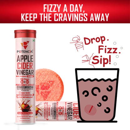 Potencia ( Pack of 6 Tubes ) Apple Cider Vinegar Tablets with Pomegranate & Beetroot Extract | Metabolism, Digestion & Weight Management Support | With Vitamin B6 & B12