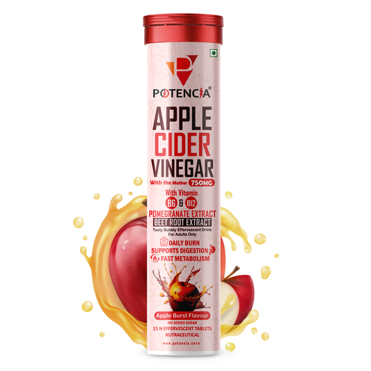 Potencia New Apple Cider Vinegar Tablets with Pomegranate & Beetroot Extract | Metabolism, Digestion & Weight Management Support | With Vitamin B6 & B12