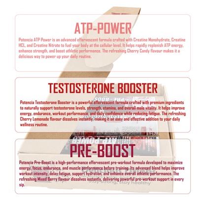 Potencia Testo & ATP Power Pre-Workout Kit | ATP Power + Testosterone Booster + Pre-Boost | Effervescent Tablets | Pack of 3 (45 Tablets)