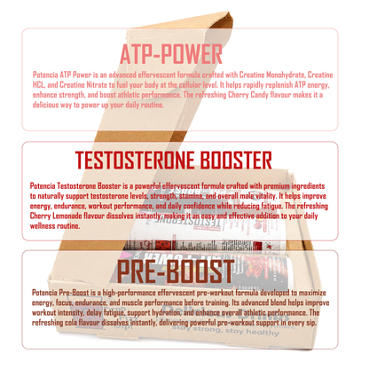 Potencia Testo & ATP Power Pre-Workout Kit | ATP Power + Testosterone Booster + Pre-Boost | Effervescent Tablets | Pack of 3 (45 Tablets)