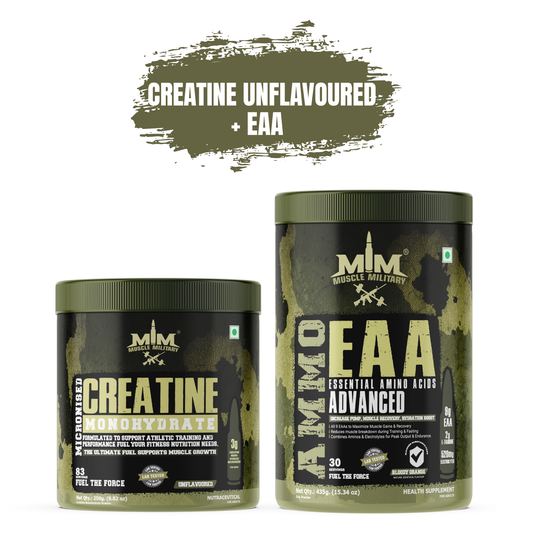 Muscle MIlitary AMMO EAA + CREATINE Micronised Creatine Monohydrate Unflavoured COMBO