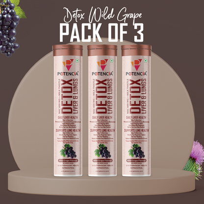 Potencia Pack of 3 Potencia Liver & Lung Detox Effervescent Tablets | Wild Grape | 10-in-1 Herbal Cleanse with Milk Thistle, NAC, Ginseng, Turmeric & Astaxanthin | Supports Liver Health, Lung Detox & Immunity | 15 Tabs/Bottle