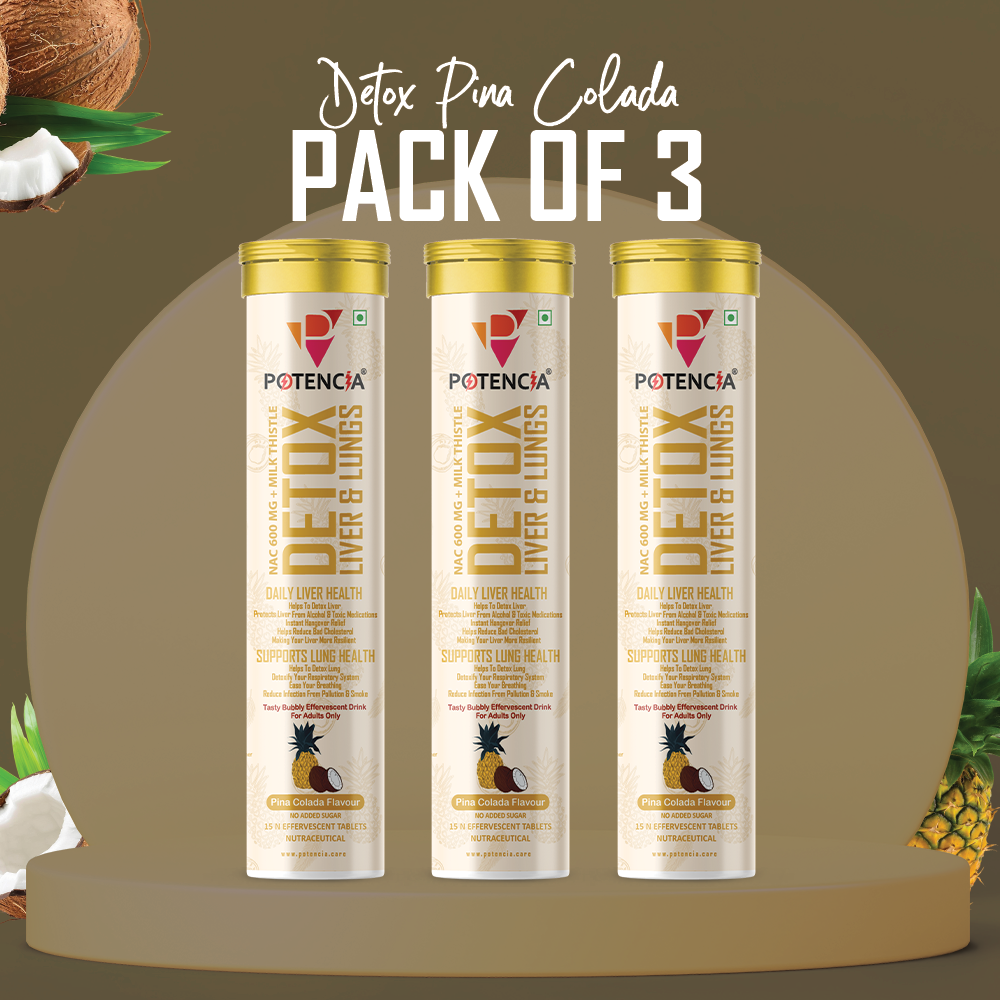 Potencia Pack of 3 Potencia Liver & Lung Detox Effervescent Tablets | Pina-Colada | 10-in-1 Herbal Cleanse with Milk Thistle, NAC, Ginseng, Turmeric & Astaxanthin | Supports Liver Health, Lung Detox & Immunity