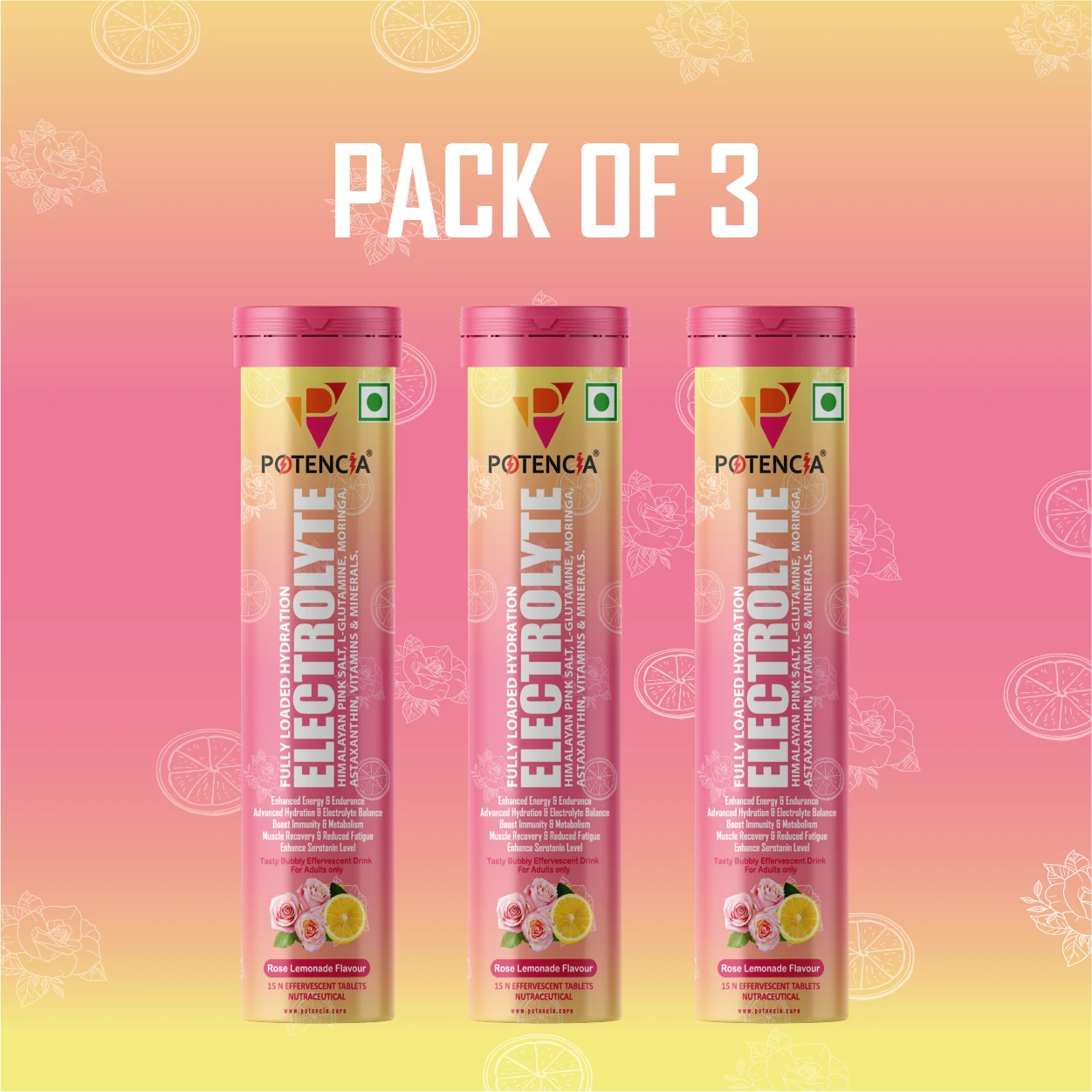 Pack Of 3 Electrolyte Rose Lemonade