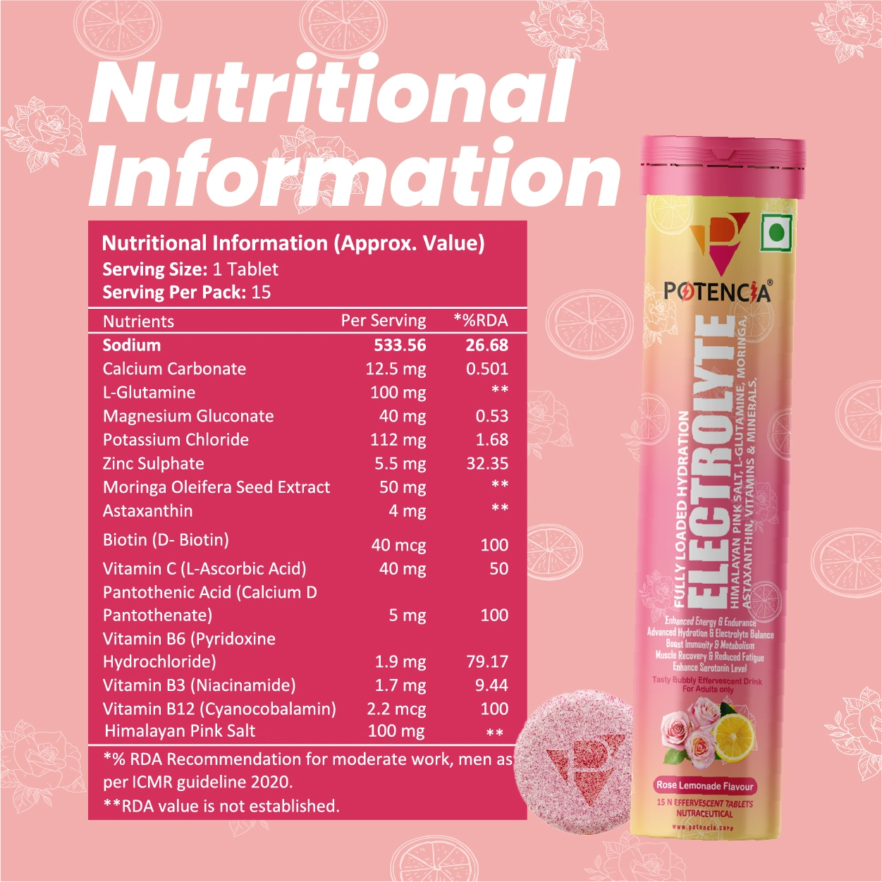 Pack of 6 Electrolyte Rose Lemonade