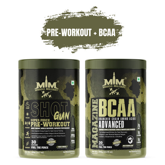 Muscle MIlitary PRE-WORKOUT SHOTGUN + MAGAZINE BCAA COMBO