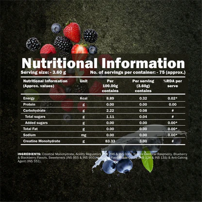 Micronised Creatine Monohydrate Flavoured | 100% Pure Creatine | 3.6g/Serve | 75 Servings