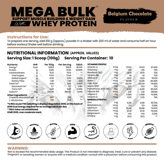 Mega Bulk Mass Gainer With  Whey Protein