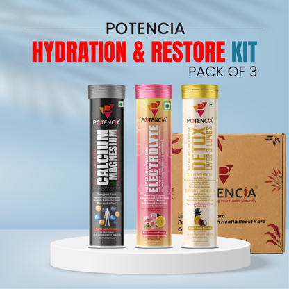 Potencia's Hydration & Restore Kit | India's Advanced Daily Hydration, Electrolyte & Recovery Support Stack