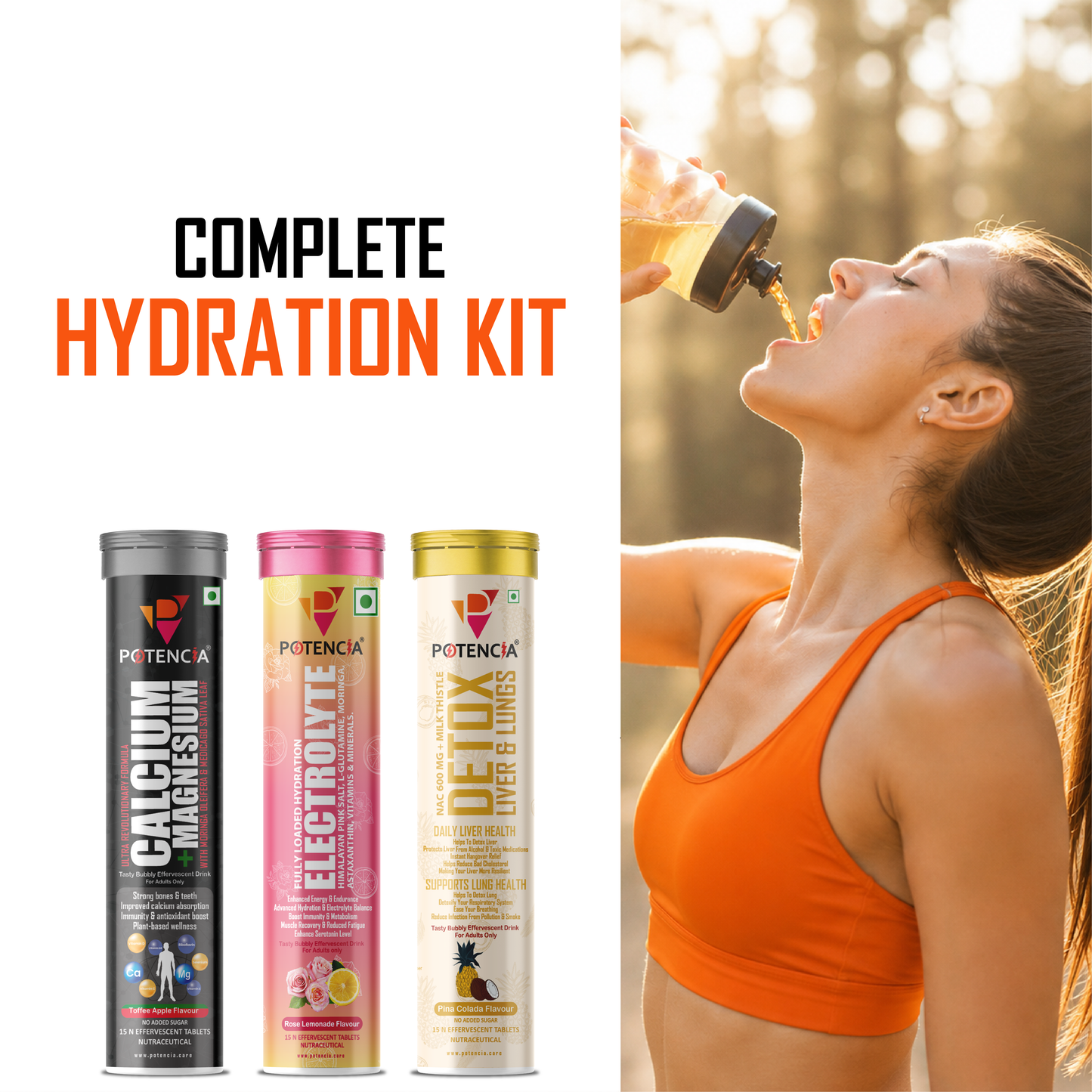 Potencia's Hydration & Restore Kit | India's Advanced Daily Hydration, Electrolyte & Recovery Support Stack