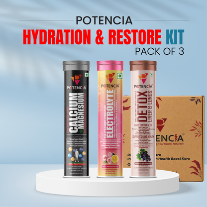 Potencia's Hydration & Restore Kit | India's Advanced Daily Hydration, Electrolyte & Recovery Support Stack