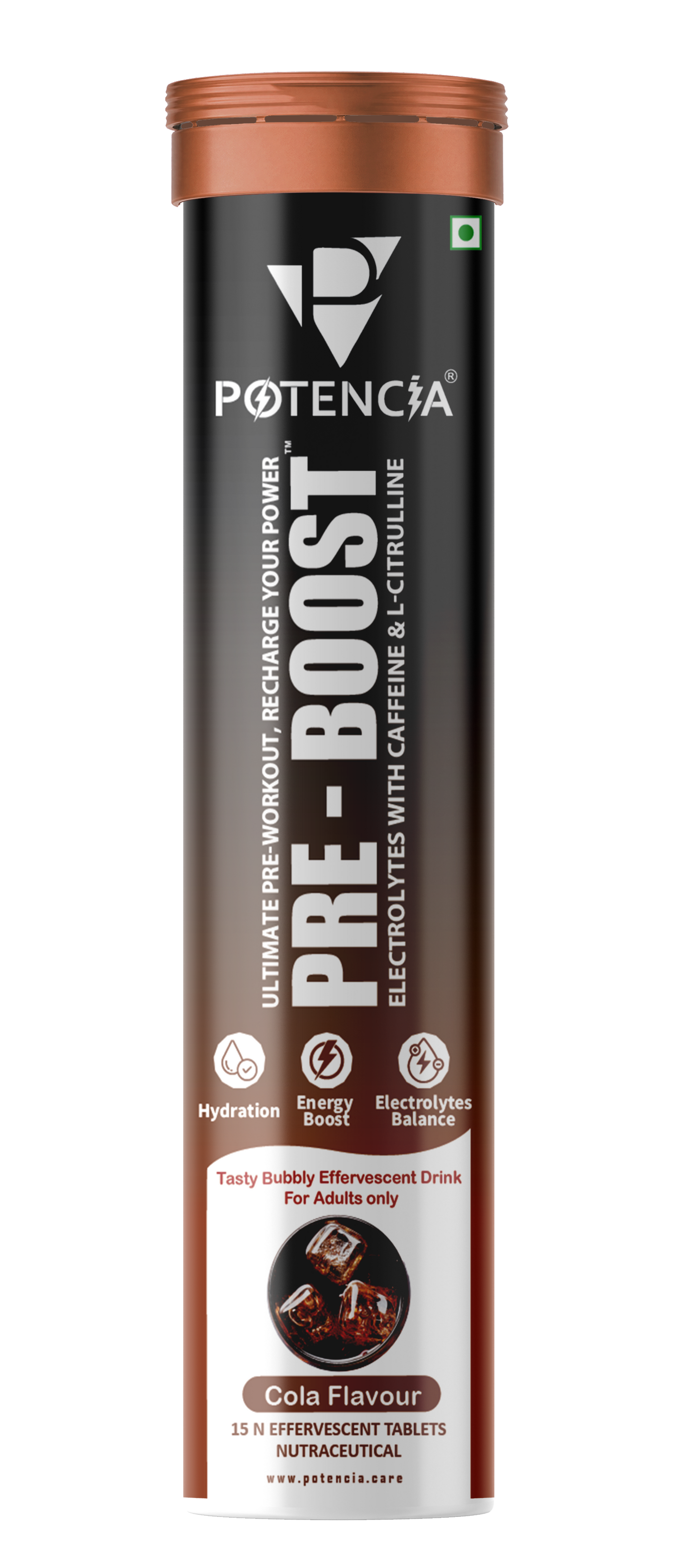 Potencia PRE-BOOST | Pre-Workout Effervescent Tablets | Energy + Hydration + Pump |Citrulline, Taurine, Caffeine & Beta-Alanine | 15 Tabs/Bottle