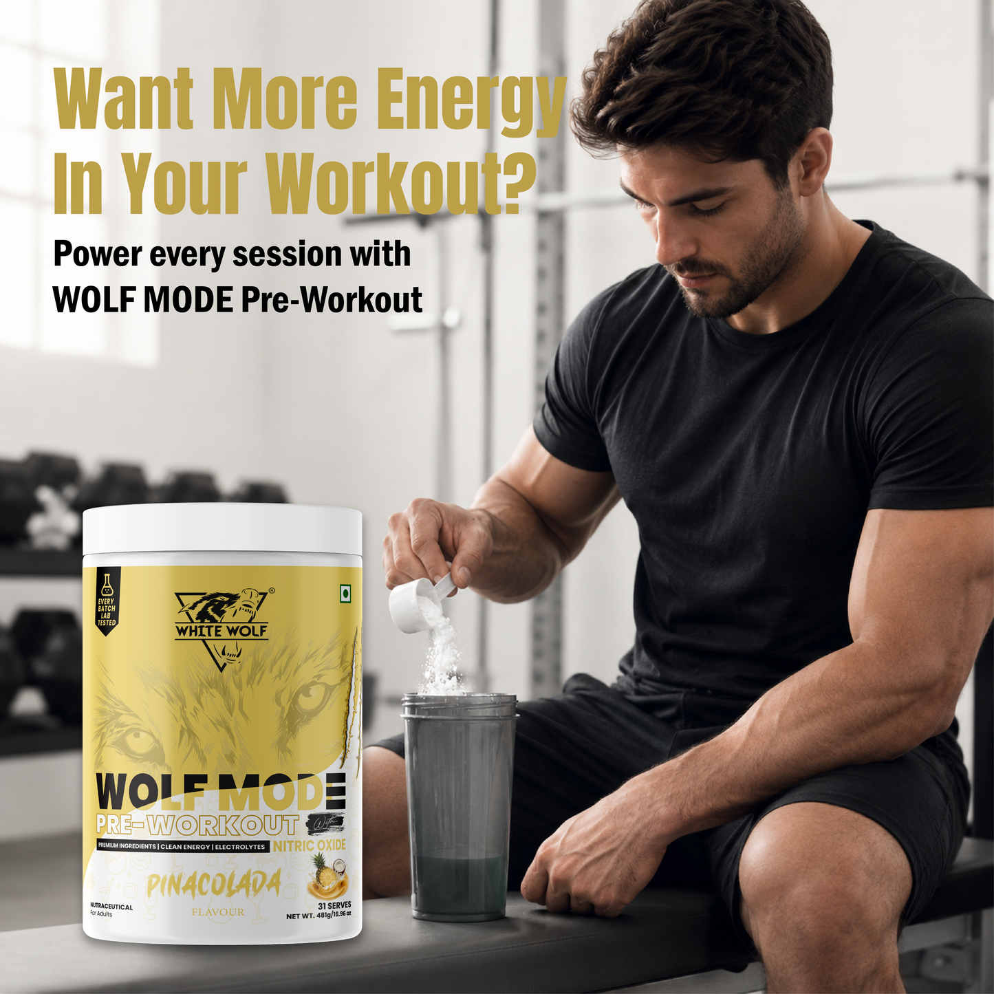 White Wolf - WOLF MODE PreWorkout With Nitric Oxide 15.5G/Serve | Power Mode On | Fuel Your Muscle | Pump Your Muscle 481G Pack