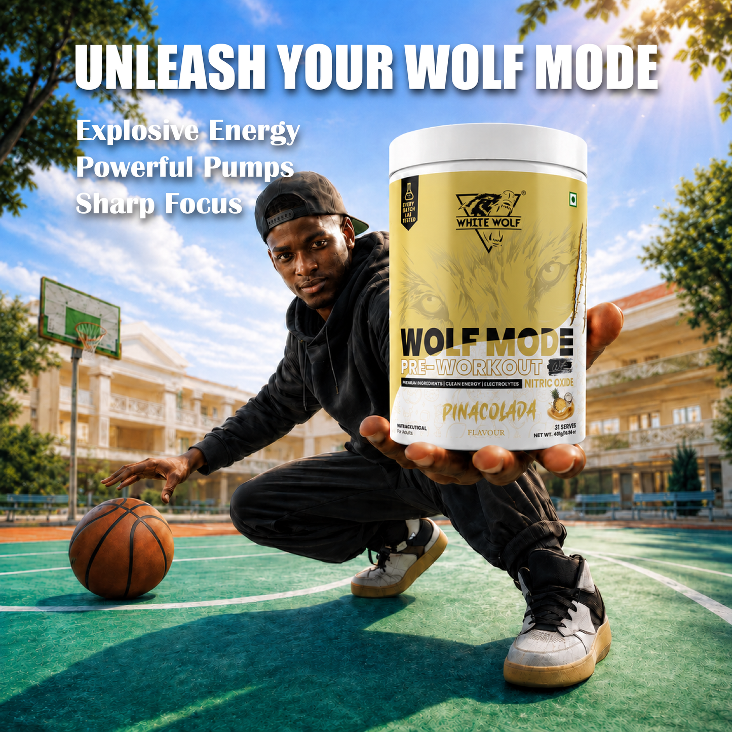 White Wolf - WOLF MODE PreWorkout With Nitric Oxide 15.5G/Serve | Power Mode On | Fuel Your Muscle | Pump Your Muscle 481G Pack