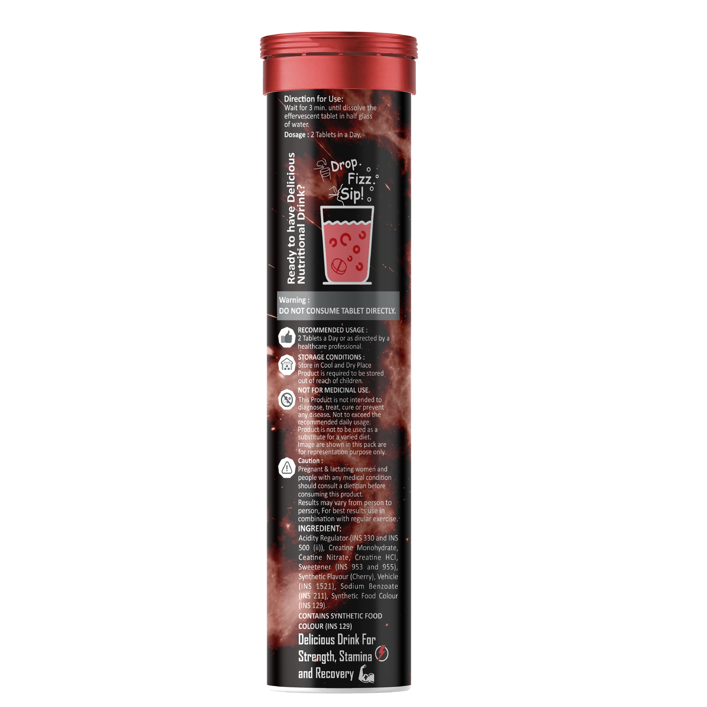 Potencia ATP Power Creatine Supplement | Creatine Monohydrate + HCL + Nitrate | Strength & Performance Support | Cherry Candy Flavour | Effervescent Tablets