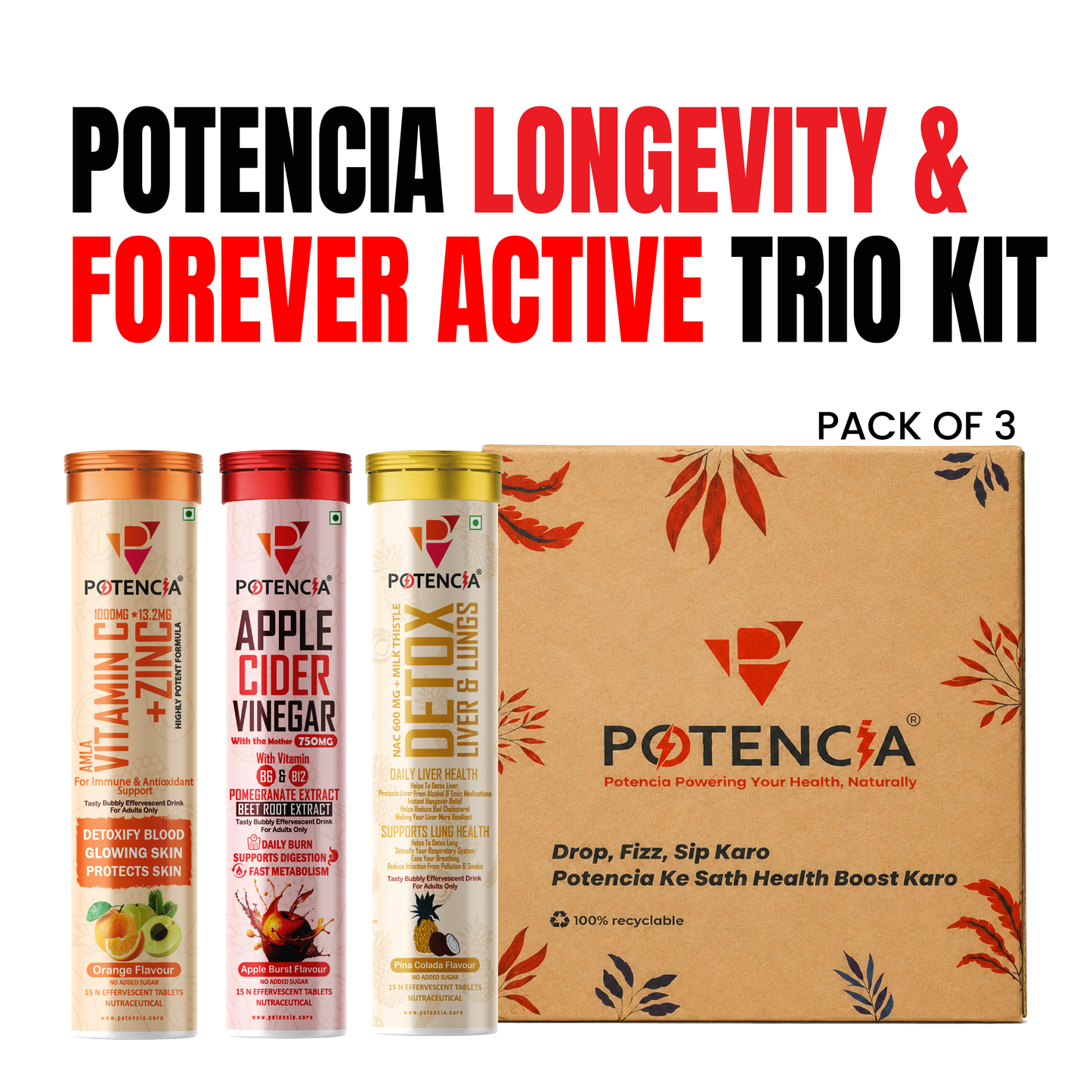 Potencia Longevity & Forever Active Trio Kit Immunity | Detox | Daily Wellness