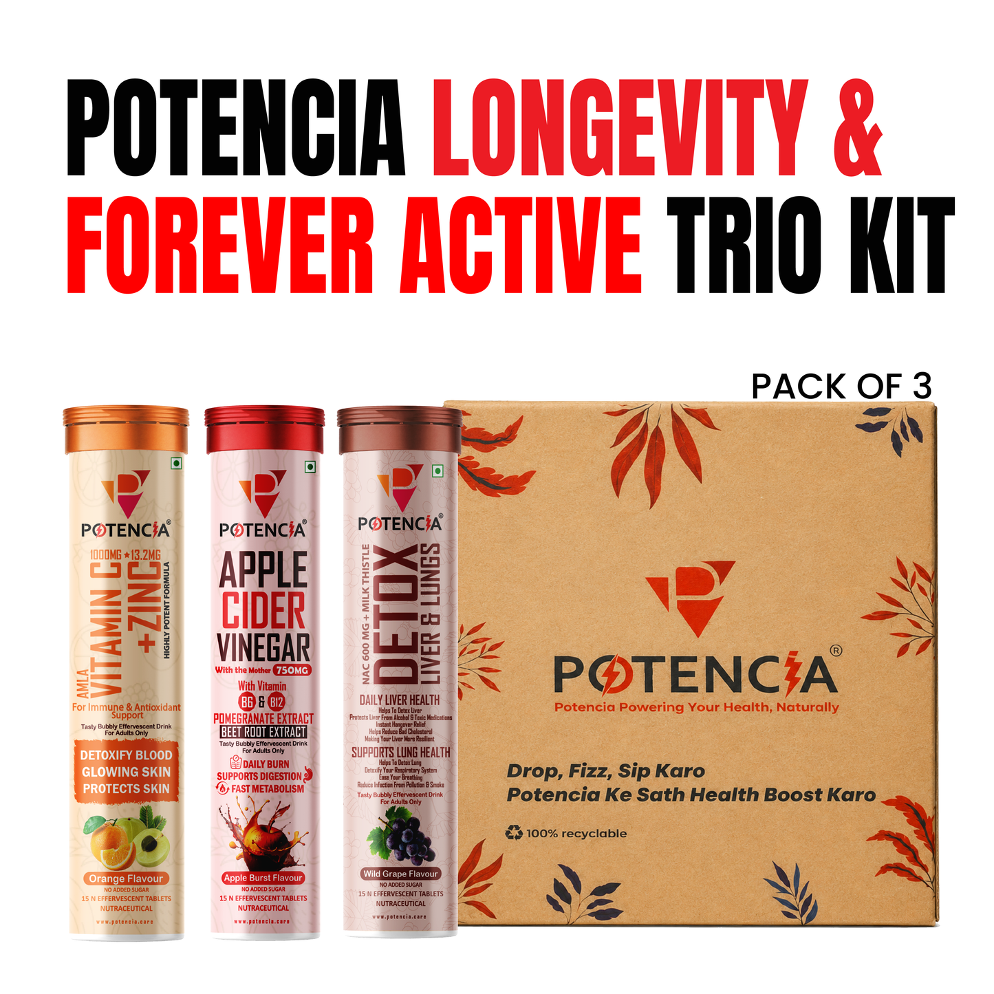 Potencia Longevity & Forever Active Trio Kit Immunity | Detox | Daily Wellness