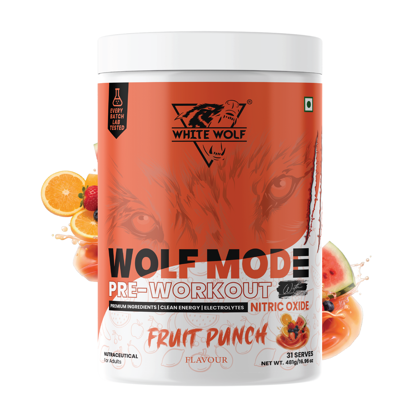 White Wolf - WOLF MODE PreWorkout With Nitric Oxide 15.5G/Serve | Power Mode On | Fuel Your Muscle | Pump Your Muscle 481G Pack