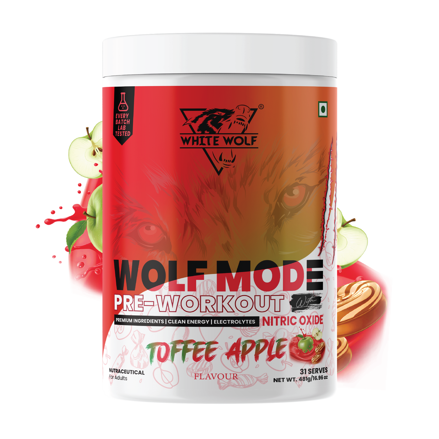 White Wolf - WOLF MODE PreWorkout With Nitric Oxide 15.5G/Serve | Power Mode On | Fuel Your Muscle | Pump Your Muscle 481G Pack