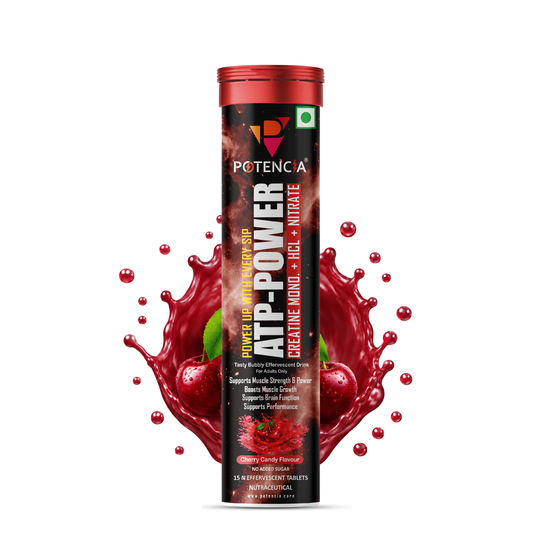 Potencia ATP Power Creatine Supplement | Creatine Monohydrate + HCL + Nitrate | Strength & Performance Support | Cherry Candy Flavour | Effervescent Tablets