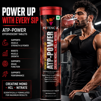 Potencia (Pack of 3) ATP Power Creatine Supplement | Creatine Monohydrate + HCL + Nitrate | Strength & Performance Support | Cherry Candy Flavour | Effervescent Tablets