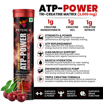 Potencia (Pack of 6) ATP Power Creatine Supplement | Creatine Monohydrate + HCL + Nitrate | Strength & Performance Support | Cherry Candy Flavour | Effervescent Tablets