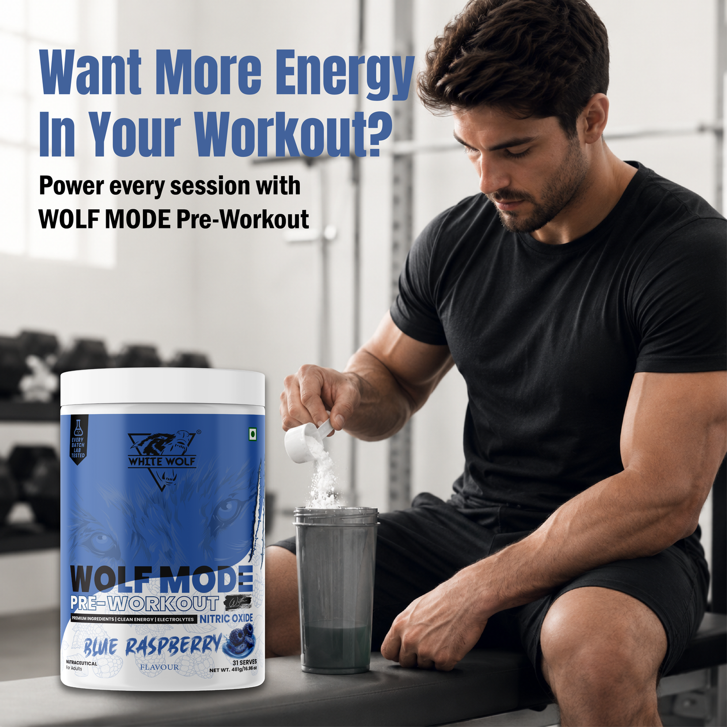 White Wolf - WOLF MODE PreWorkout With Nitric Oxide 15.5G/Serve | Power Mode On | Fuel Your Muscle | Pump Your Muscle 481G Pack
