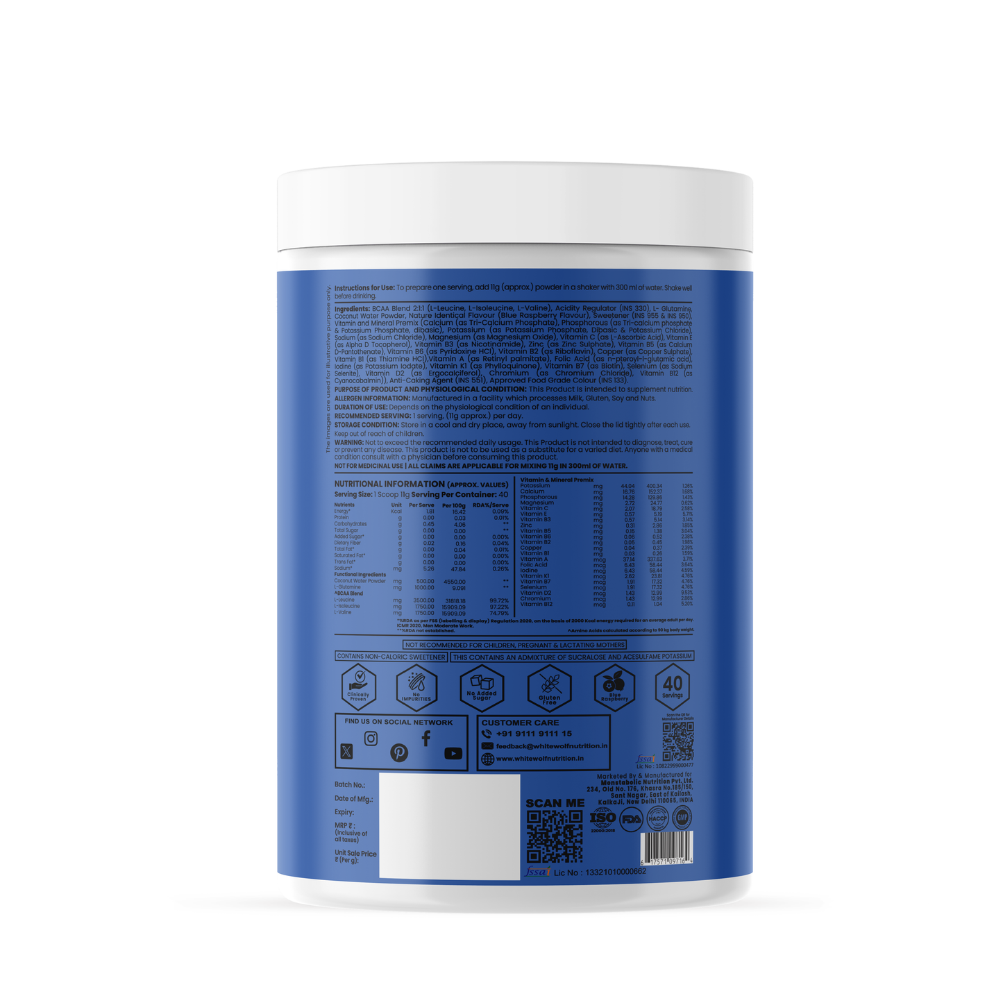 White Wolf BCAA 7 g with L-Glutamine (1 g) & Electrolytes