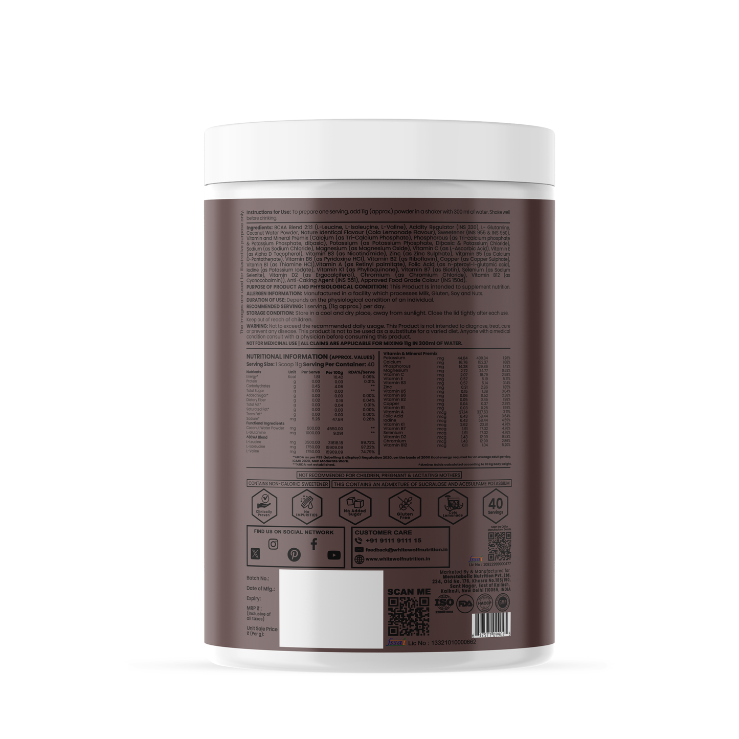 White Wolf BCAA 7 g with L-Glutamine (1 g) & Electrolytes