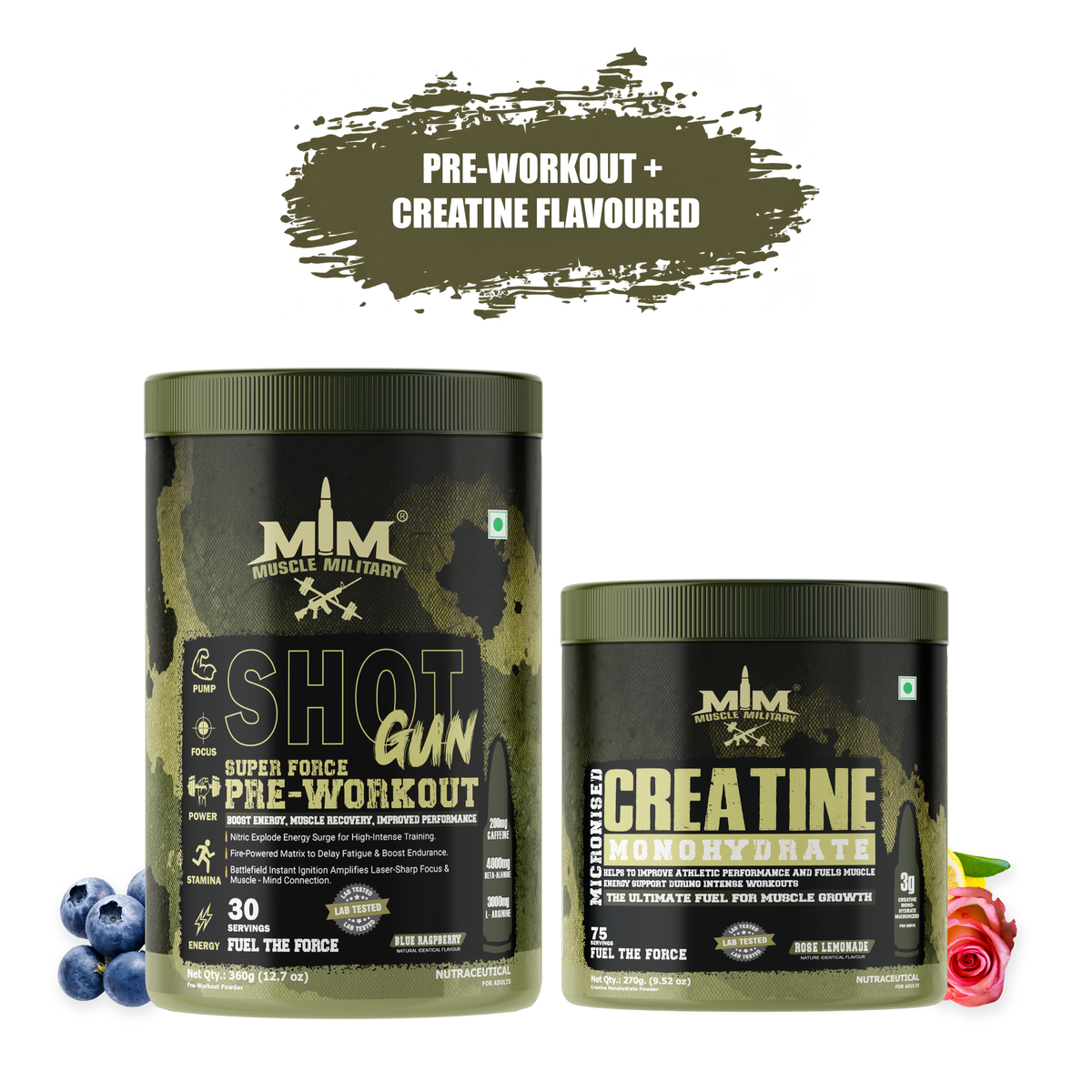 Muscle Military Pre-Workout shot gun + Creatine