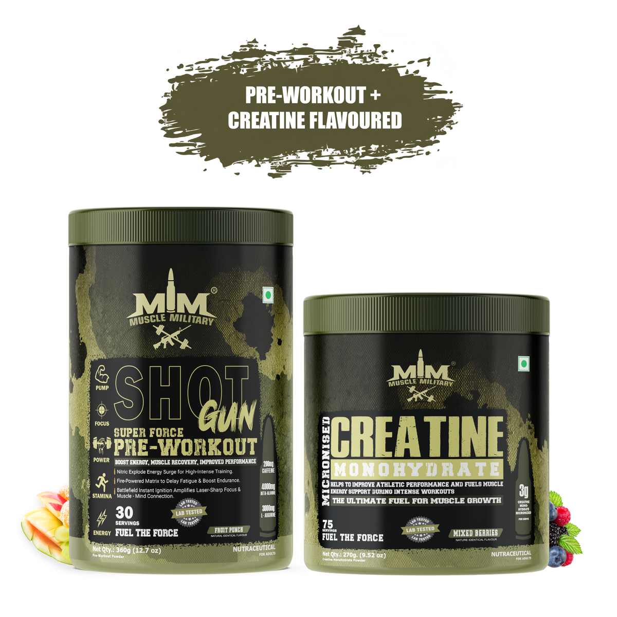 Muscle Military Pre-Workout shot gun + Creatine