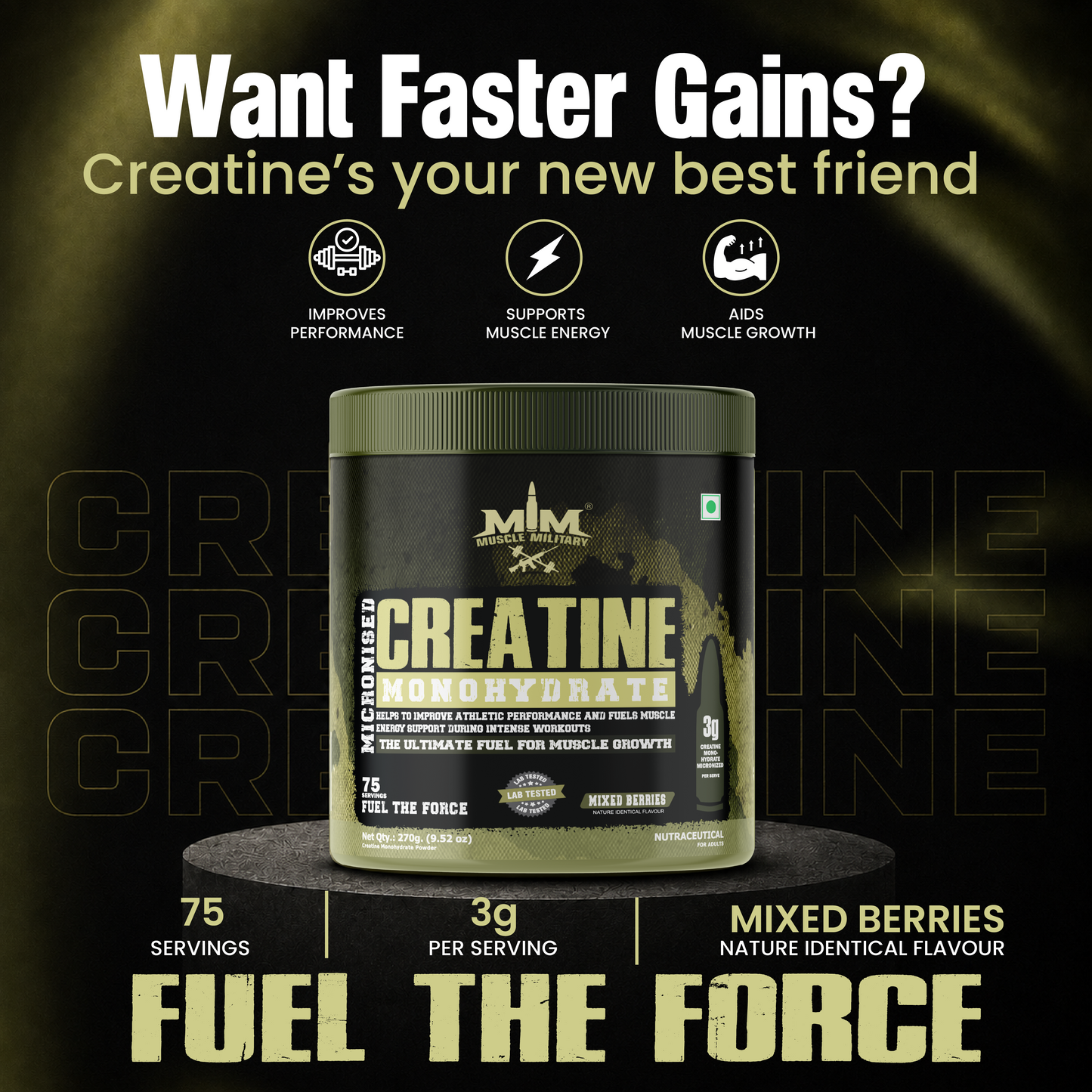 Micronised Creatine Monohydrate Flavoured | 100% Pure Creatine | 3.6g/Serve | 75 Servings