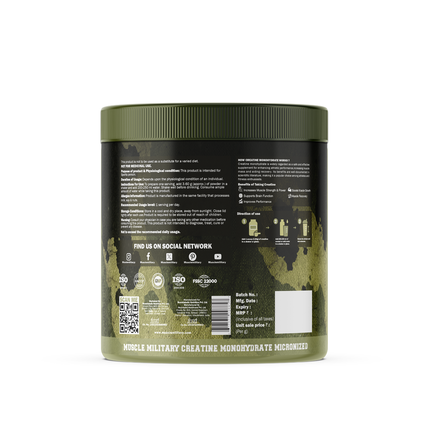 Micronised Creatine Monohydrate Flavoured | 100% Pure Creatine | 3.6g/Serve | 75 Servings
