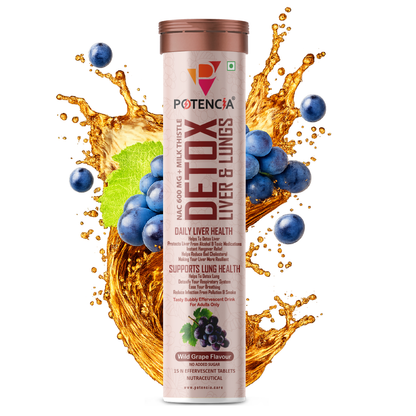 Potencia Liver & Lung Detox Effervescent Tablets | Wild-Grape |10-in-1 Herbal Cleanse with Milk Thistle, NAC, Ginseng, Turmeric & Astaxanthin | Wild - Grape Supports Liver Health, Lung Detox & Immunity | 15 Tabs/Bottle