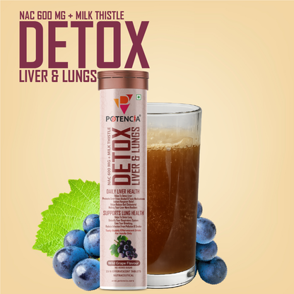 Potencia Liver & Lung Detox Effervescent Tablets | Wild-Grape |10-in-1 Herbal Cleanse with Milk Thistle, NAC, Ginseng, Turmeric & Astaxanthin | Wild - Grape Supports Liver Health, Lung Detox & Immunity | 15 Tabs/Bottle