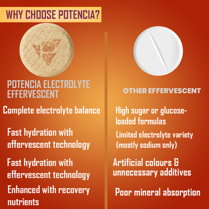 Potencia Electrolyte Hydration Effervescent Tablets | Toffee Mango | With Glutamine, Moringa, Astaxanthin, Biotin & Himalayan Pink Salt | 15 Tabs/Bottle