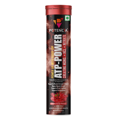 Potencia ATP Power Creatine Supplement | Creatine Monohydrate + HCL + Nitrate | Strength & Performance Support | Cherry Candy Flavour | Effervescent Tablets