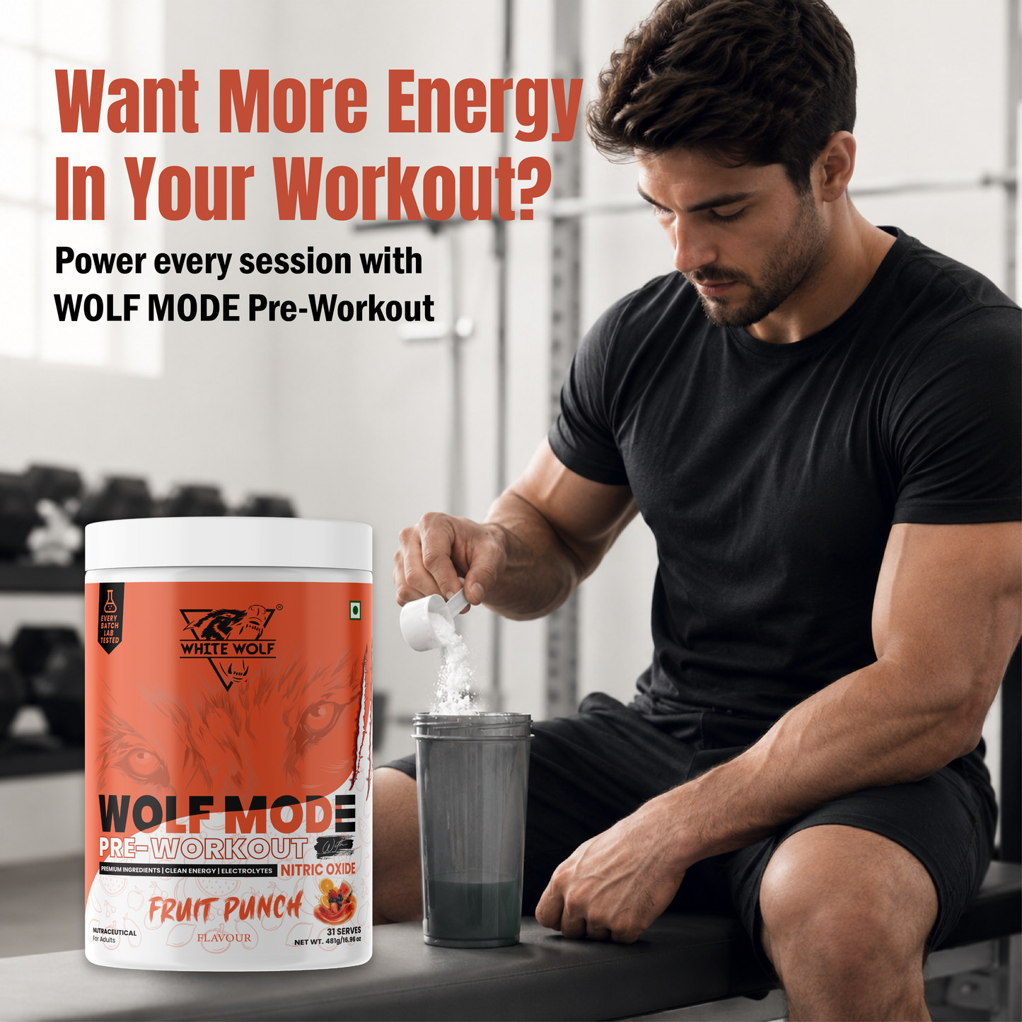 White Wolf - WOLF MODE PreWorkout With Nitric Oxide 15.5G/Serve | Power Mode On | Fuel Your Muscle | Pump Your Muscle 481G Pack