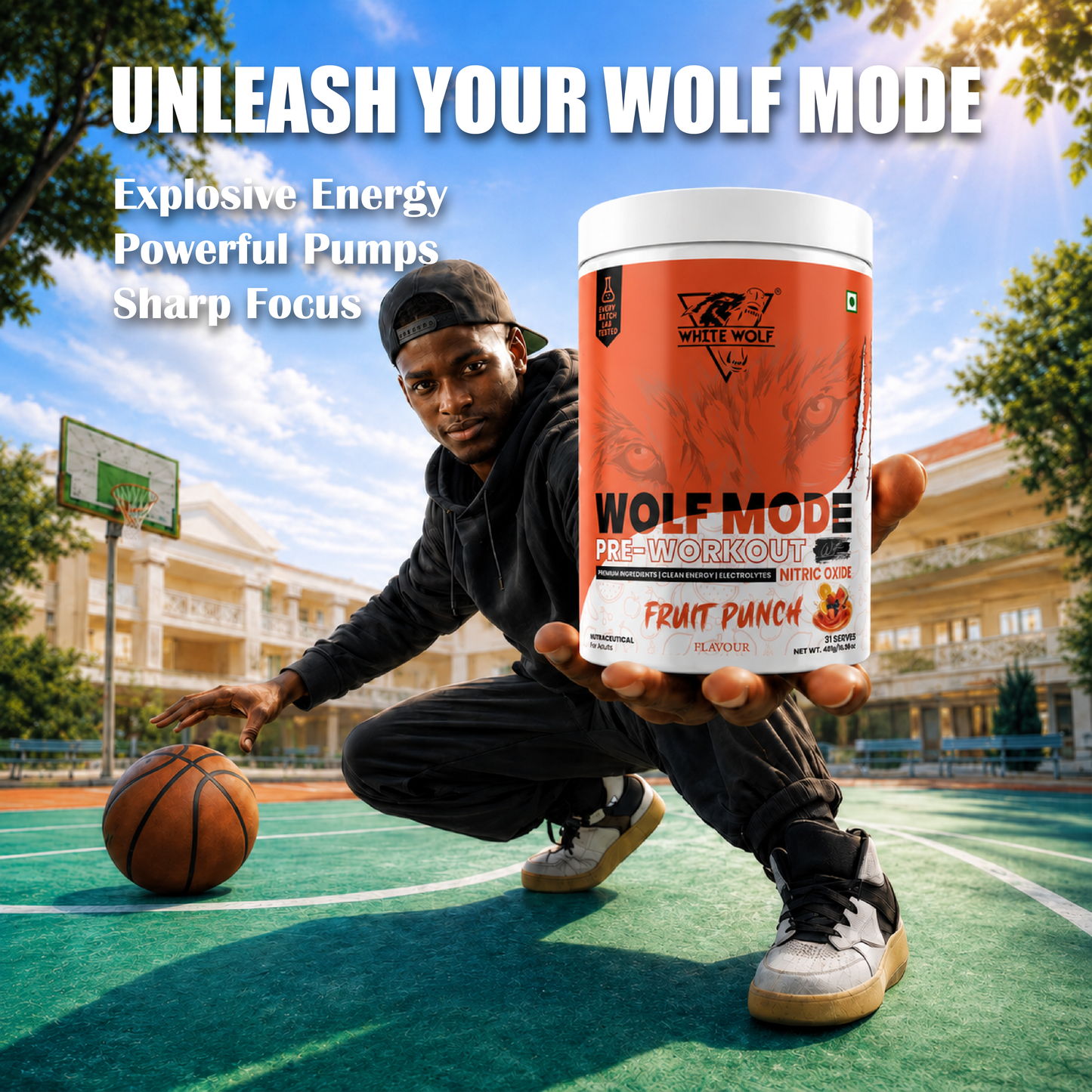 White Wolf - WOLF MODE PreWorkout With Nitric Oxide 15.5G/Serve | Power Mode On | Fuel Your Muscle | Pump Your Muscle 481G Pack