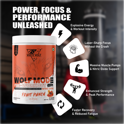 White Wolf - WOLF MODE PreWorkout With Nitric Oxide 15.5G/Serve | Power Mode On | Fuel Your Muscle | Pump Your Muscle 481G Pack