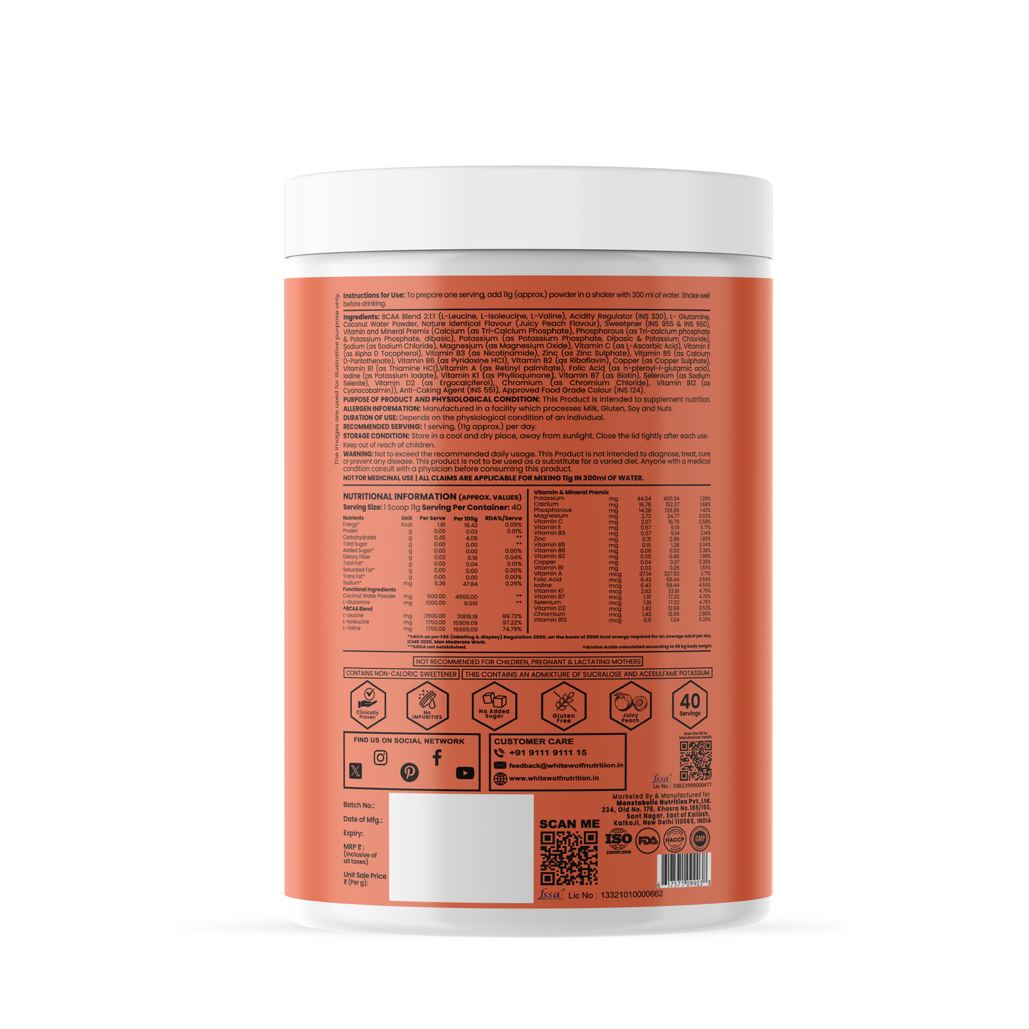 White Wolf BCAA 7 g with L-Glutamine (1 g) & Electrolytes
