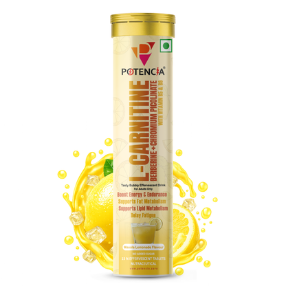 Potencia L-Carnitine Effervescent Tablets with Berberine, Chromium Picolinate, Vitamin B5 & B6 | Energy & Fat Metabolism